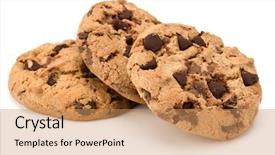  Presentation with chocolate chip cookies - Slide set enhanced with three chocolate chip cookies isolated background and a coral colored foreground