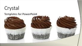  Presentation with cupcakes - Amazing PPT theme having three chocolate cupcakes isolated on white backdrop and a white colored foreground
