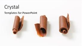  Presentation with three dimensinal geometry - Colorful presentation design enhanced with three chocolate curls backdrop and a white colored foreground