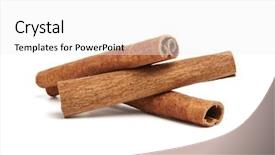  Presentation with cinnamon - Colorful slides enhanced with three cinnamon sticks stacked backdrop and a white colored foreground