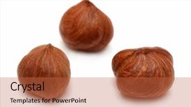 Presentation with hazelnuts - Theme enhanced with three clear hazelnuts isolated on white background and a red colored foreground