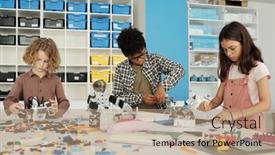  Presentation with elementary school - Slides enhanced with three-clever-learners-of-elementary background and a coral colored foreground