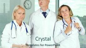  Presentation with coats - Beautiful PPT theme featuring evil doctor - three clinicians in white coats backdrop and a sky blue colored foreground