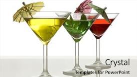  Presentation with umbrella - Colorful presentation theme enhanced with three cocktails with umbrella isolated on white backdrop and a soft green colored foreground