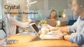  Presentation with science stars and galaxy space - Slides enhanced with three colleagues in co working background and a mint green colored foreground