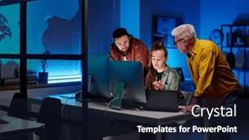  Presentation with software - Theme having three-colleagues-working-over-new background and a wine colored foreground