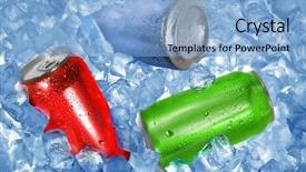  Presentation with frozen ice cold fish - Beautiful presentation design featuring three color aluminum cans backdrop and a light blue colored foreground