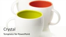  Presentation with color - Colorful slide deck enhanced with three color coffee cups isolated backdrop and a sky blue colored foreground