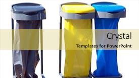  Presentation with recycle glass waste for recycling - PPT theme featuring three colored recycling bags isolated background and a yellow colored foreground