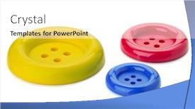  Presentation with sewing - Amazing slides having three colored sewing buttons isolated on white backdrop and a white colored foreground