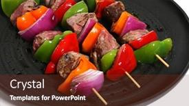  Presentation with grilling - PPT theme featuring three colorful kabobs background and a tawny brown colored foreground