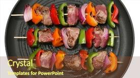  Presentation with grilling - PPT theme having three colorful kabobs background and a tawny brown colored foreground