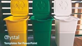 Presentation with garbage - Amazing slide set having three-colorful-trash-cans backdrop and a ocean colored foreground