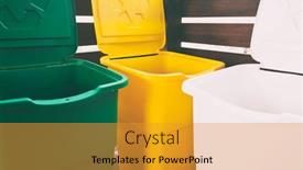  Presentation with garbage - Presentation theme with three-colorful-trash-cans background and a gold colored foreground