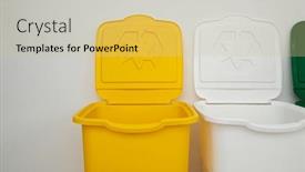  Presentation with garbage - Colorful slide set enhanced with three-colorful-trash-cans backdrop and a soft green colored foreground