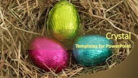  Presentation with straw - Slide deck having three colourful easter eggs nestled in straw background and a tawny brown colored foreground