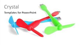  Presentation with three - PPT layouts with three-colourful-usb-mini-fans background and a white colored foreground