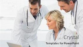  Presentation with medical laptop - Colorful presentation enhanced with current affairs - puzzled young businessman reading daily backdrop and a light gray colored foreground.