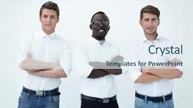  Presentation with three - Cool new theme with three confident business men standing backdrop and a  colored foreground