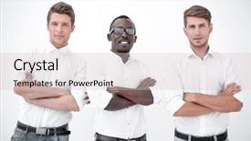  Presentation with three - Presentation theme consisting of three confident business men standing background and a  colored foreground