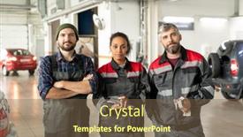  Presentation with intercultural - Presentation design consisting of three-confident-intercultural-workers background and a violet colored foreground