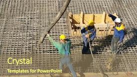  Presentation with concrete pouring during commercial concreting - Slides featuring three construction workers pouring concrete background and a coral colored foreground