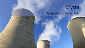  Presentation with cooling tower nuclear power plant - Beautiful slide deck featuring three cooling towers backdrop and a teal colored foreground
