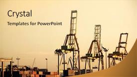  Presentation with port - Audience pleasing slides consisting of three cranes in the port during sunset backdrop and a blonde colored foreground