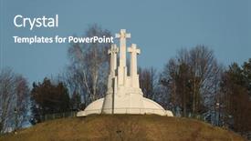  Presentation with gun three bullet holes - Cool new PPT layouts with three crosses hill in vilnius backdrop and a seafoam green colored foreground