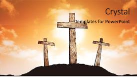  Presentation with christian - Presentation theme having three crosses on a hill background and a yellow colored foreground