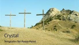  Presentation with hill - PPT layouts having three crosses on the hill background and a yellow colored foreground