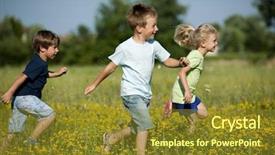  Presentation with children running - Cool new slides with three cute children running outdoors backdrop and a tawny brown colored foreground