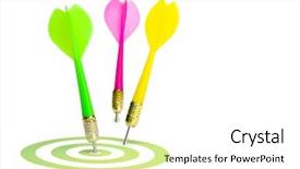  Presentation with target - Colorful PPT layouts enhanced with three darts and a target backdrop and a white colored foreground