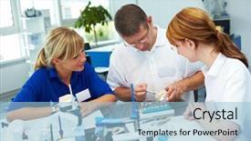  Presentation with dental technicians - Presentation with three dental technicians working background and a light blue colored foreground
