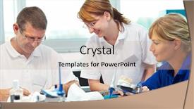  Presentation with dental technicians - Colorful presentation theme enhanced with three dental technicians working backdrop and a mint green colored foreground