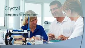  Presentation with dental laboratory - Cool new presentation theme with three dental technicians working backdrop and a sky blue colored foreground