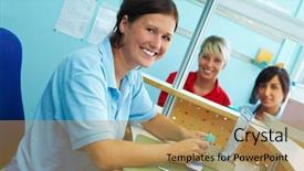  Presentation with dental technicians - Cool new PPT theme with three dental technicians working backdrop and a  colored foreground