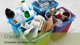  Presentation with plastic containers - Amazing slide deck having three-different-full-containers backdrop and a gold colored foreground