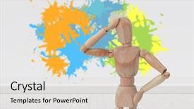  Presentation with wall paint - Theme having three dimensional house - colourful paint splashes against gray background and a light gray colored foreground