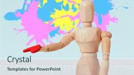  Presentation with wall paint - Cool new PPT layouts with three dimensional house - colourful paint splashes against gray backdrop and a sky blue colored foreground