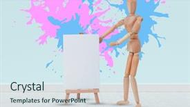  Presentation with wall paint - Cool new slides with three dimensional house - colourful paint splashes against gray backdrop and a sky blue colored foreground