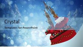  Presentation with santa - Colorful slide deck enhanced with three dimensional house - rear view of santa claus backdrop and a light blue colored foreground