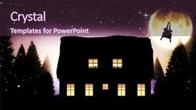  Presentation with santa - Colorful PPT layouts enhanced with three dimensional house - rear view of santa claus backdrop and a  colored foreground