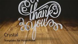  Presentation with thank - Colorful slide deck enhanced with three dimensional of thank you text against wooden table backdrop and a coral colored foreground