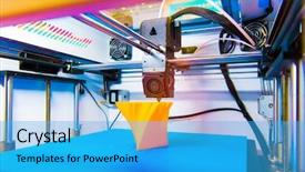  Presentation with machine - Slide deck having three dimensional printing machine 3d background and a cyan colored foreground