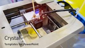  Presentation with printer machine - Beautiful slide set featuring three dimensional printing machine 3d backdrop and a soft green colored foreground