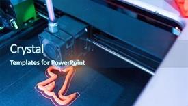  Presentation with printer machine - Amazing PPT theme having three dimensional printing machine 3d backdrop and a ocean colored foreground