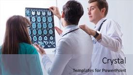  Presentation with doctor discussing family - Beautiful slides featuring three doctors discussing scan results backdrop and a light blue colored foreground