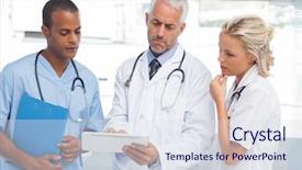  Presentation with bright - Presentation consisting of three doctors using a tablet background and a sky blue colored foreground