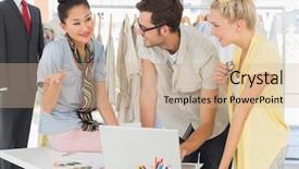  Presentation with fashion - Audience pleasing presentation design consisting of textile industry - three fashion designers using laptop backdrop and a soft green colored foreground